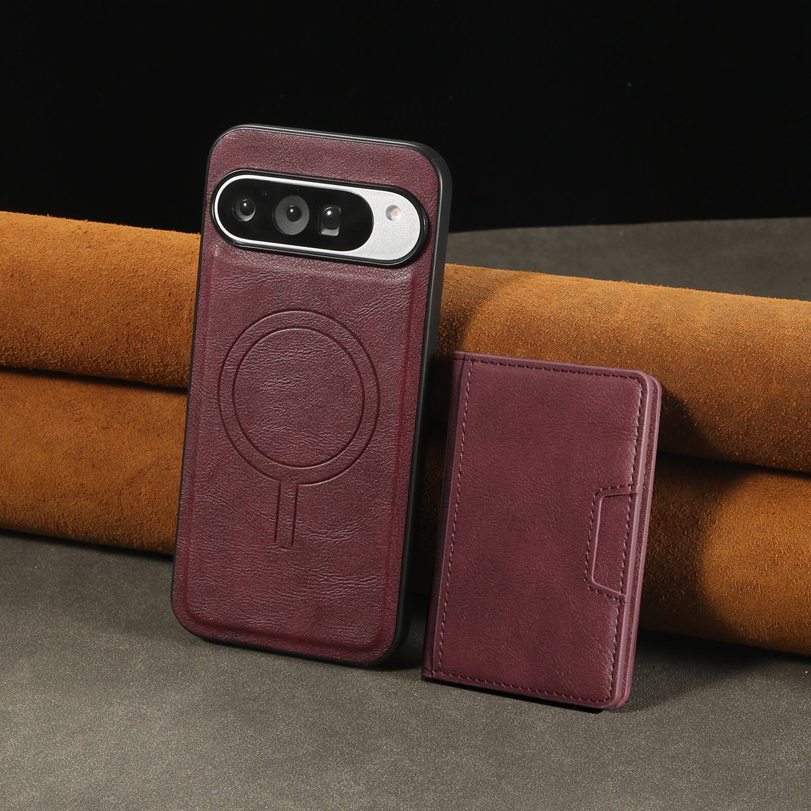 Alt View 3. Dteck - 2 in 1 Detachable Magnetic Case For Google Pixel 10 Pro/10, Shockproof 5 Card Slots Kickstand PU Leather Flip Cover - Winered.