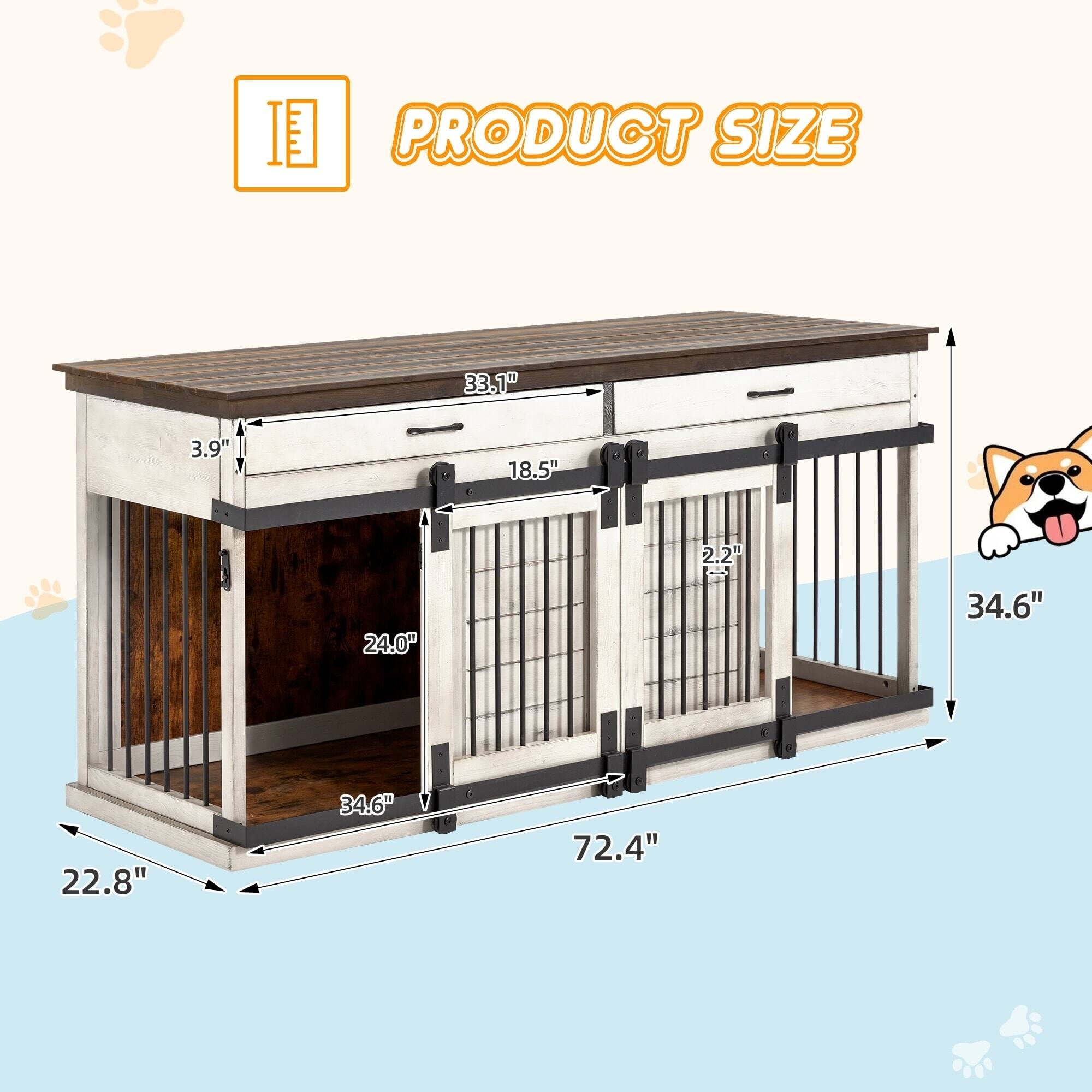 PRODUCT SIZE

- Length: 72.4"
- Width: 33.1"
- Height: 34.6"
- Drawer Height: 3.9"
- Drawer Width: 18.5"
- Drawer Depth: 24.0"
- Door Height: 34.6"
- Door Width: 22.8"
- Door Thickness: 2.2"
