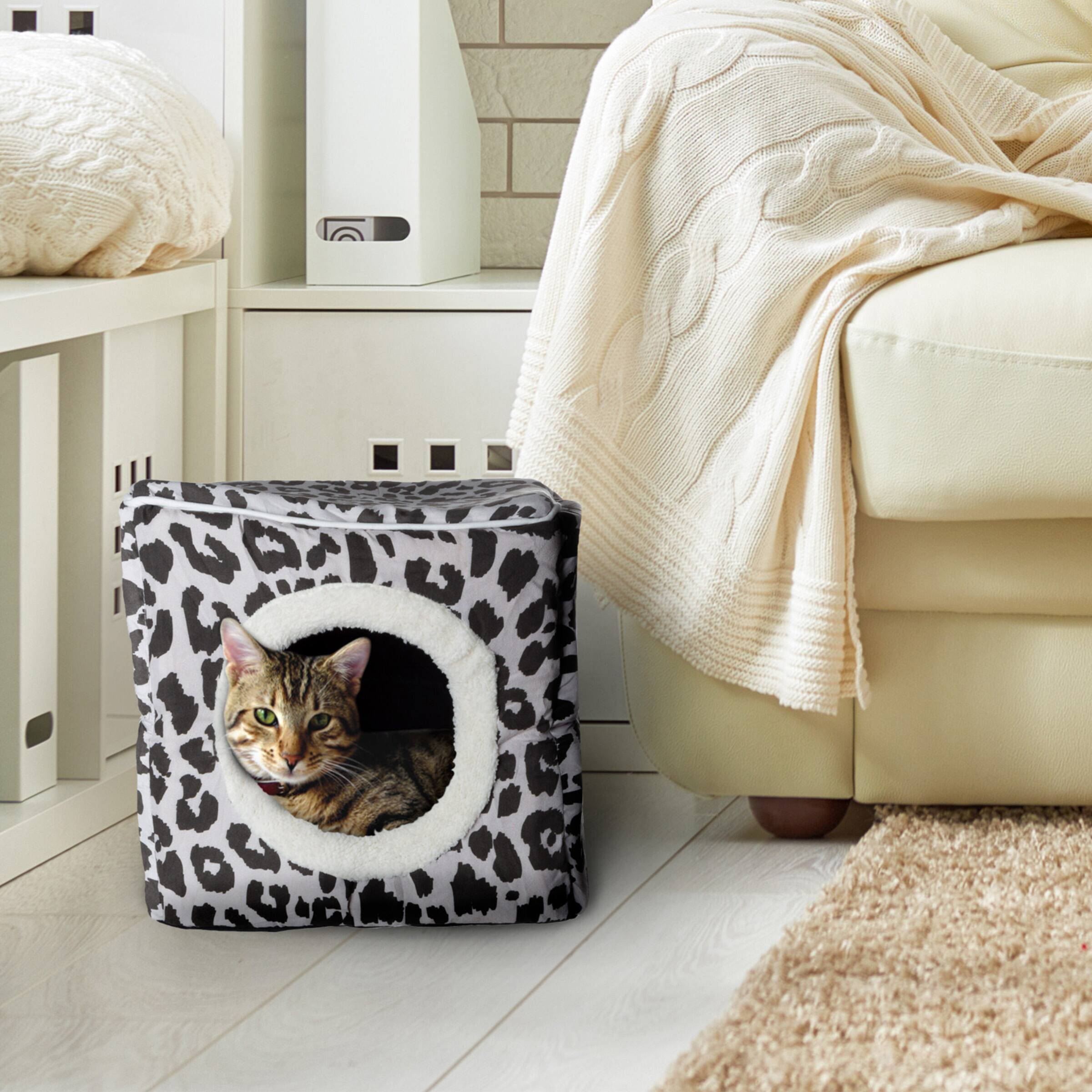 Alt View 1. PetMaker - Cat House Indoor Bed with Removable Foam Cushion Cat Cave for Puppies, Rabbits, Guinea Pigs, and Other Small Animals - Animal Print.