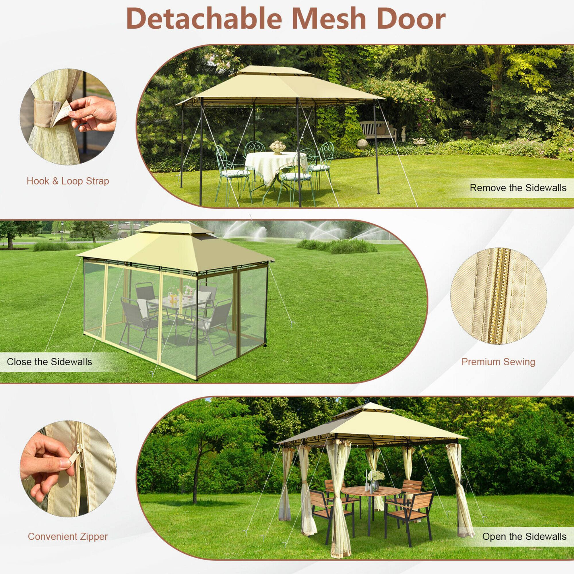 Detachable Mesh Door, Hook & Loop Strap, Remove the Sidewalls, Close the Sidewalls, Premium Sewing, Convenient Zipper, Open the Sidewalls