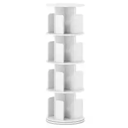 Costway - 1 PCS 4-Tier Rotating Bookshelf 360° Display Rack with Dividers & Anti-falling Baffles - White