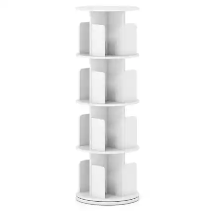 Front. Costway - Costway 1 PCS 4-Tier Rotating Bookshelf 360° Display Rack with Dividers & Anti-falling Baffles - White.