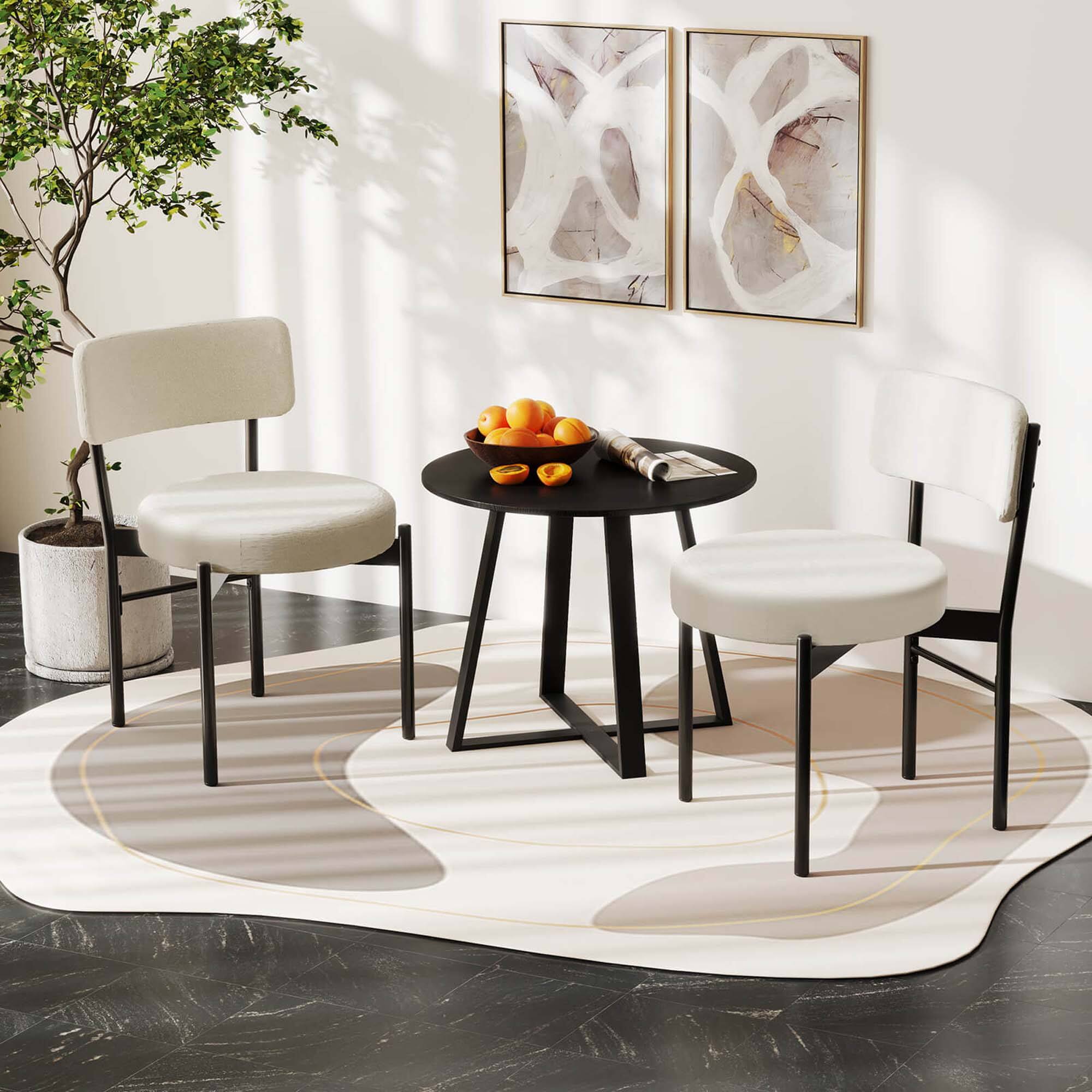 Left. Costway - Costway Dining Chair Set of 2 with Curved Backrest Padded Seat & Metal Legs for Dining Room White - White.