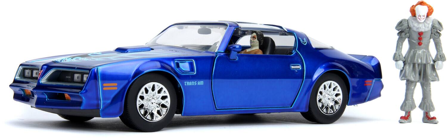 Front. Jada Toys - IT - Hollywood Rides - 1:24 1977 Pontiac Firebird Die-Cast Car & Pennywise Figure   - COLLECTIBLES - Multicolor.