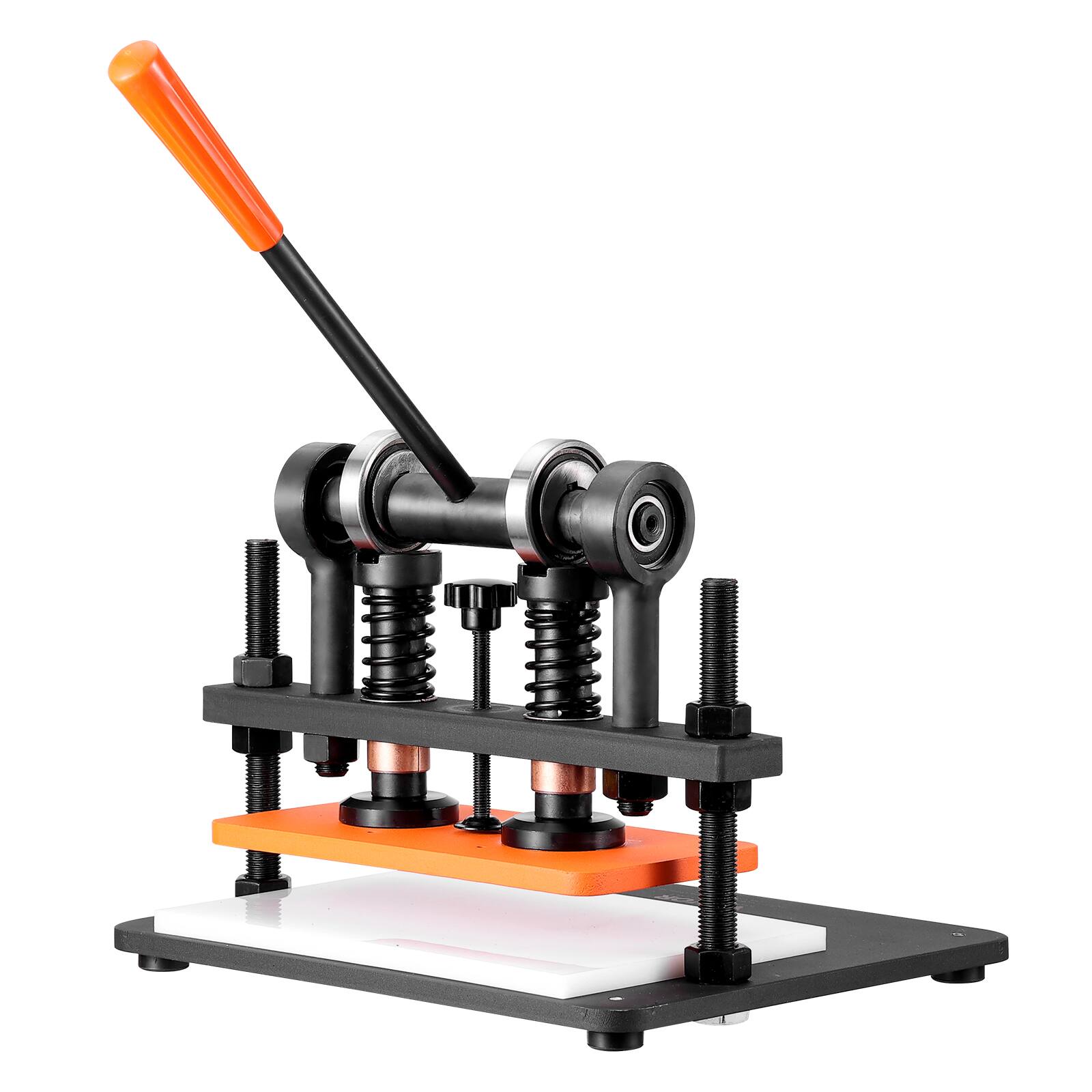 Alt View 5. VEVOR - Leather Cutting Machine,11 x 5.5 in Embossing Plate Manual Die Cutter, 0.47 in Pressure Stroke Dual Guide Shafts Die Cut - Orange;Black.