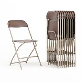 Emma + Oliver - Set of 10 Stackable Folding Plastic Chairs - 650 LB Weight Capacity - Brown
