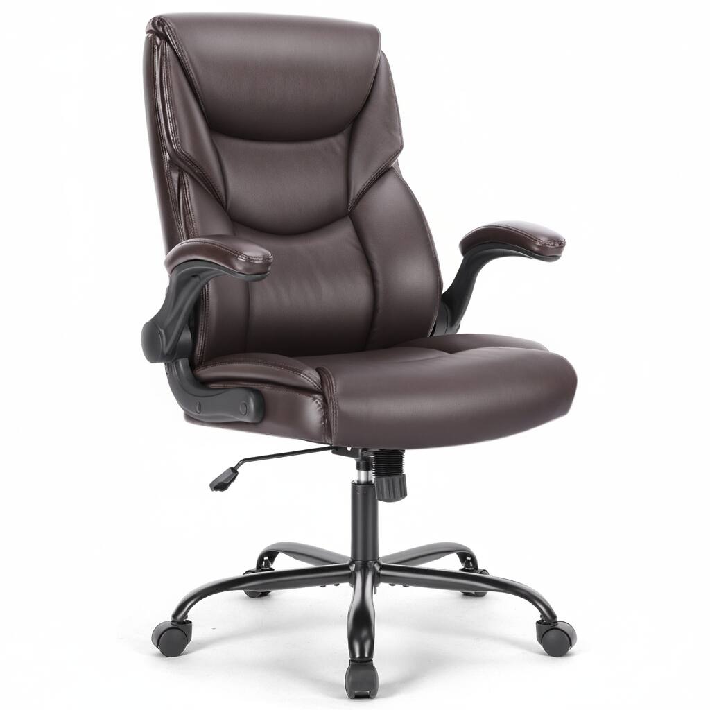 Alt View 5. AOITUN - Computer Gaming Chair, Ergonomic High Back Office Chairs with Wheels, Flip-up Arms, Adjustable Height, PU Leather, Brown - Brown.