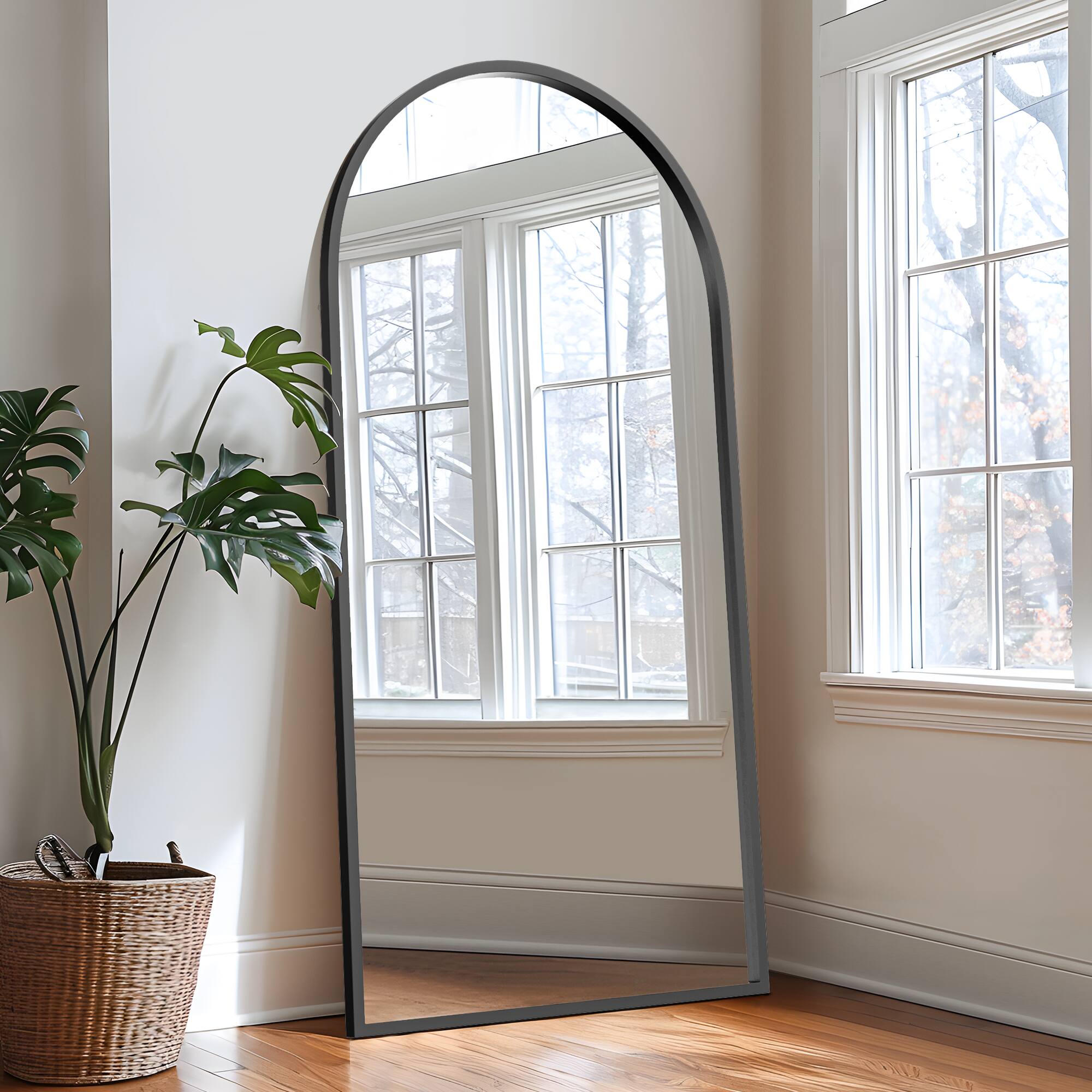 Alt View 2. PexFix - 71"x35" Arched Full Length Mirror Solid Wood Frame Floor Mirror HD Wall-Mounted Dressing Mirror for Bedroom Living Room - Black.