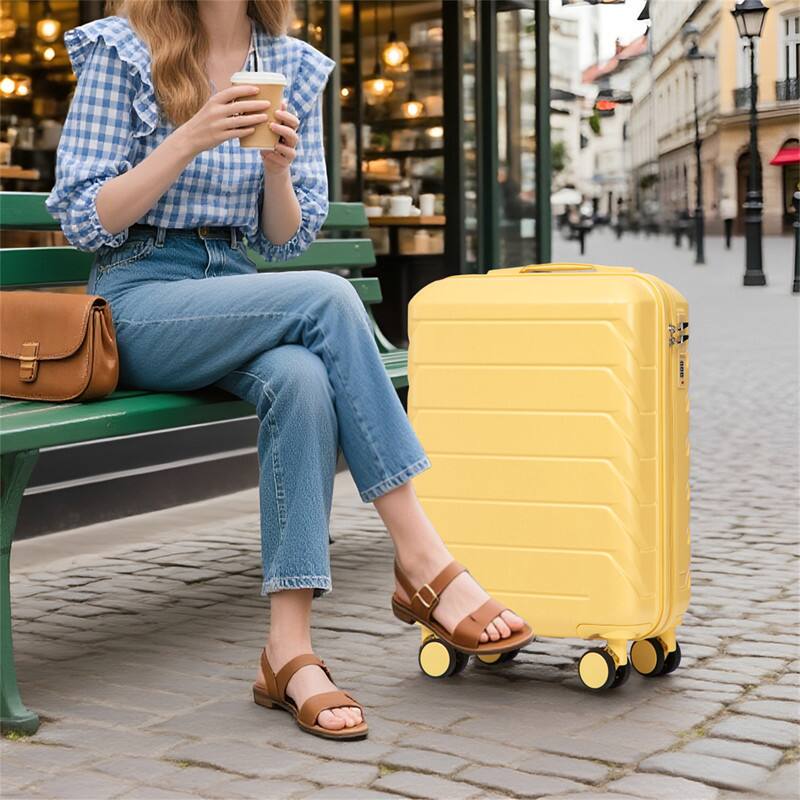 Alt View 6. HTUTWOO - 14"/20" Set of 2 ABS Spinner Wheel Luggage with Combination Lock - 360° Rotating Handle, Anti-Fall Protective Cover - Yellow.