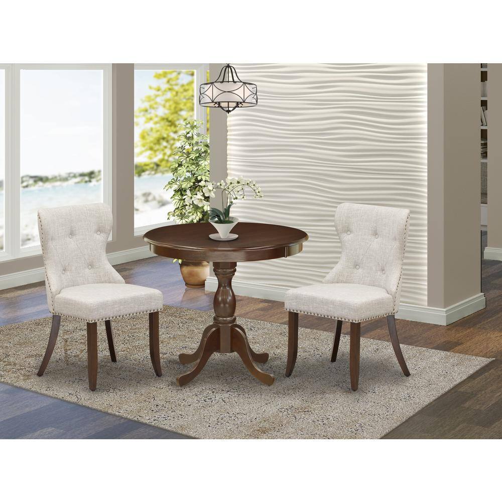 Alt View 4. East West Furniture - AMSI3-MAH-35 3 Piece Dining Table Set - 1 Kitchen Table and 2 Doeskin Kitchen Chairs - Mahogany Finish - Mahogany.