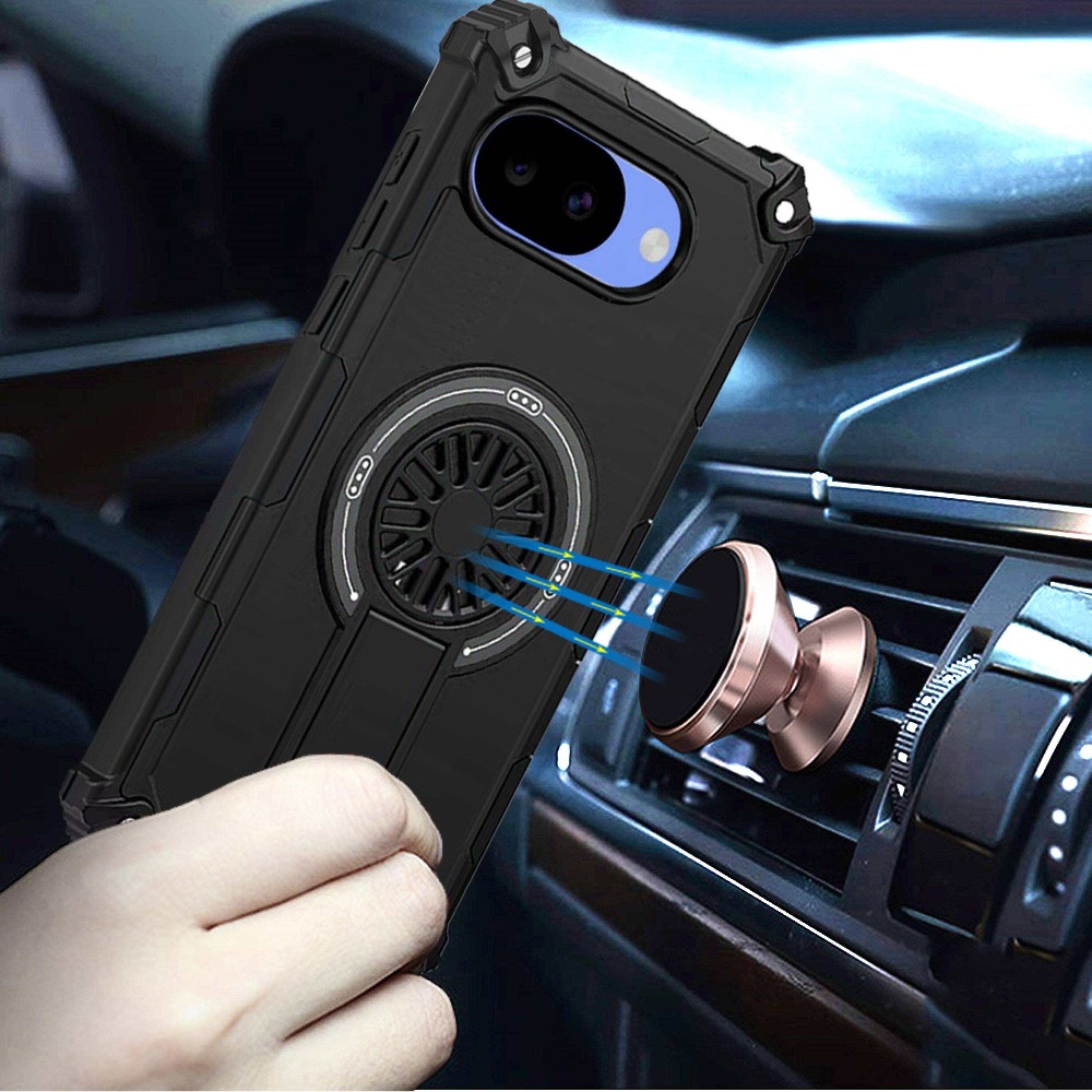 Angle. Kitcheniva - Rugged Magnetic Circle Pop-Out Stand Plus Tempered Glass For Google Pixel 10a Case Black - Black.