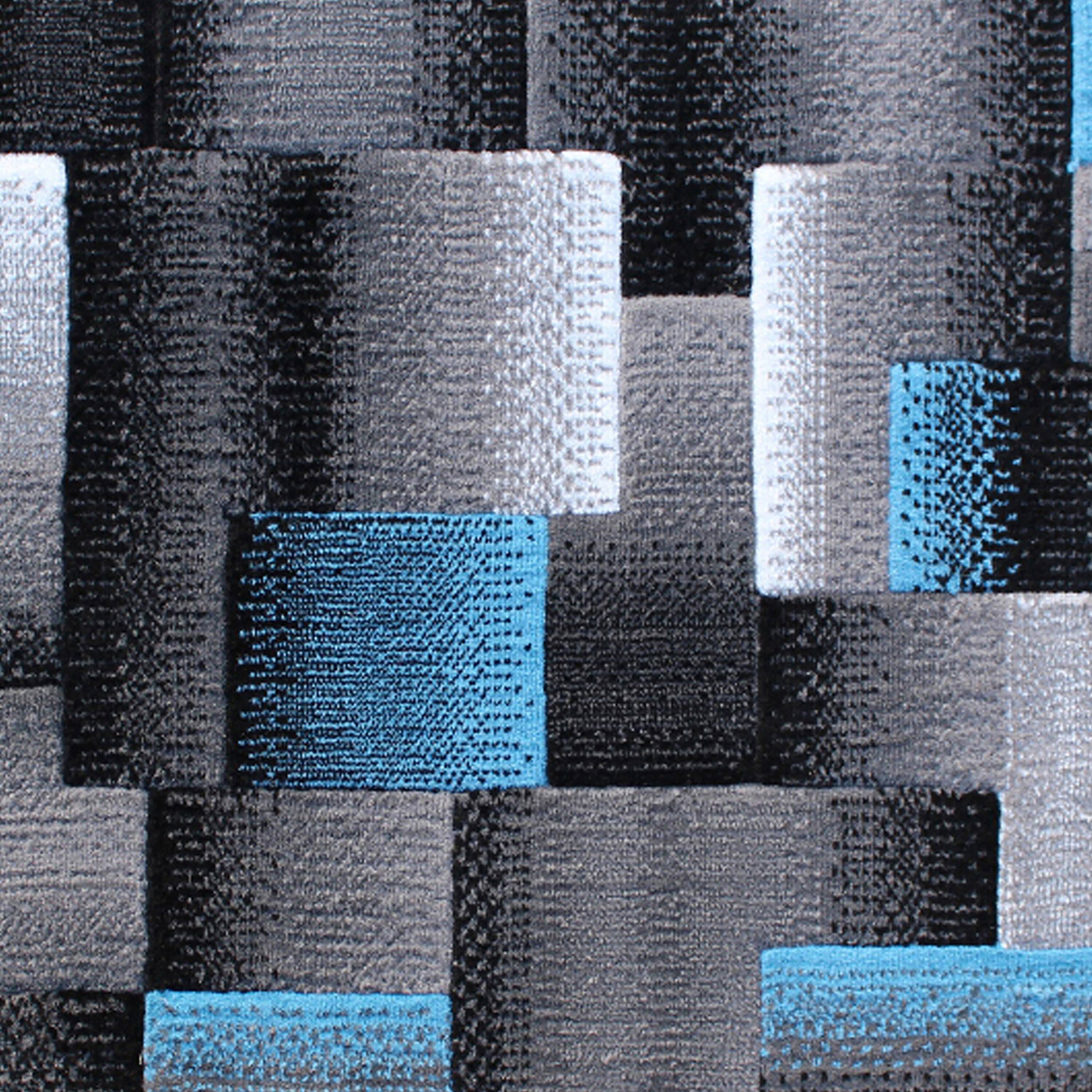 Alt View 5. Emma + Oliver - Malaga Modern Cubist Olefin Accent Runner Rug in Gradient Shades with Natural Jute Backing - Blue.