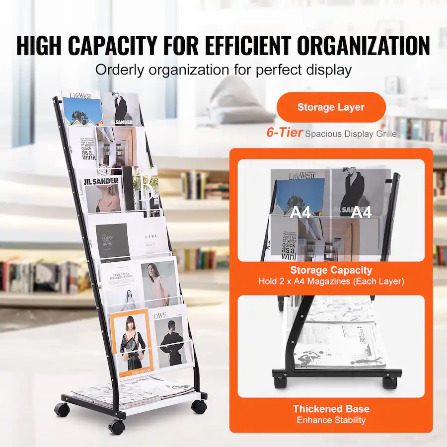 Vertical Brochure Rack VEVOR Brochure Display Rack, 6 Tier Magazine Literature Display Stand ...