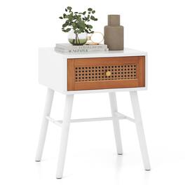 Ecooso - Rattan Nightstand Mid-Century Modern Accent End Side Table with Drawer - White