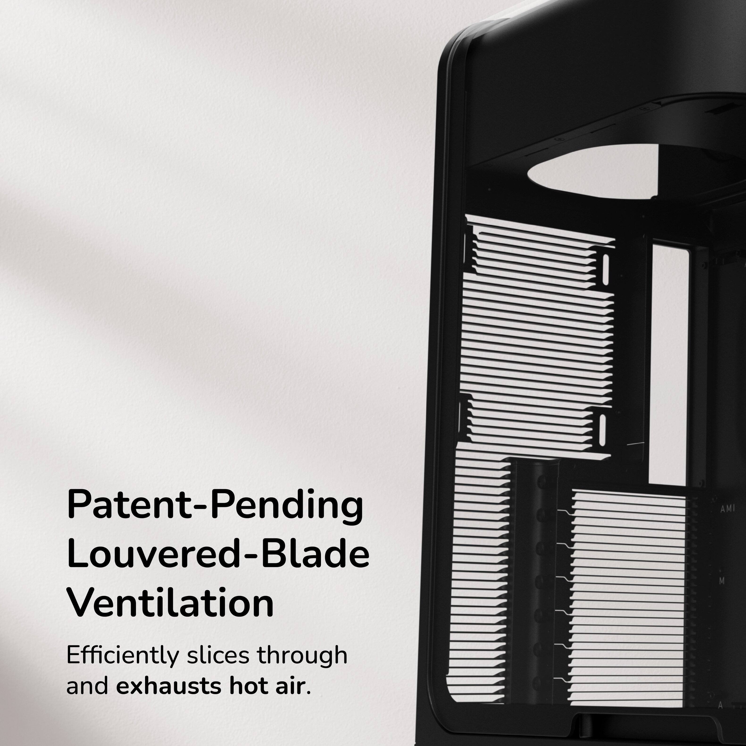 Patent-Pending Louvered-Blade Ventilation  
Efficiently slices through and exhausts hot air.