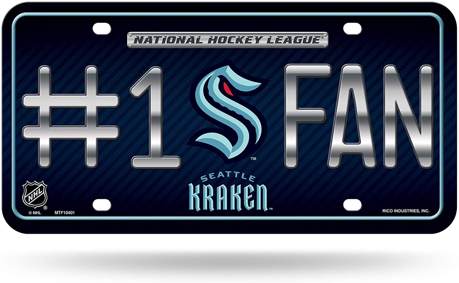 Rico Industries - Seattle Kraken #1 Fan Metal License Plate Tag - Number One! Let's Go - Multi