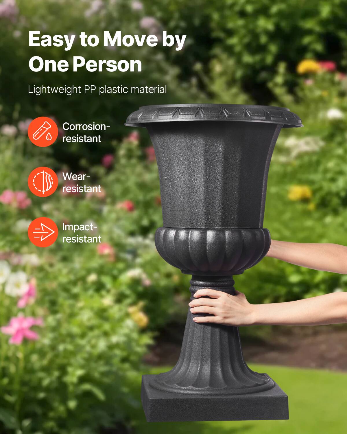 Easy to Move by One Person  
Lightweight PP plastic material  
Corrosion-resistant  
Wear-resistant  
Impact-resistant