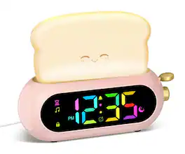 FINEAK - Cute Digital Alarm Clock with Night Light, Plug-in Use - Pink-rgb