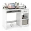 Front. Costway - Costway White Computer Desk with Charging Station Drawer Removable & Adjustable Shelf - White.