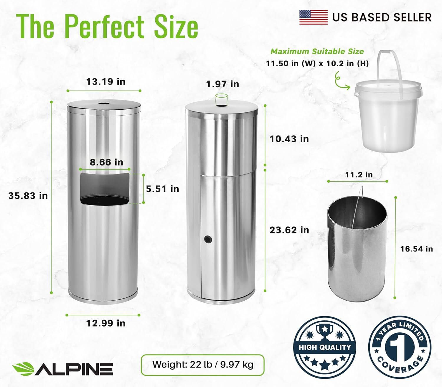 The Perfect Size, US BASED SELLER, Maximum Suitable Size 11.50 in (W) x 10.2 in (H), 13.19 in, 1.97 in, 10.43 in, 8.66 in, 11.2 in, 35.83 in, 5.51 in, 23.62 in, 16.54 in, 12.99 in, ALPINE, Weight: 22 lb / 9.97 kg, HIGH QUALITY, AYEAR LIMITED 1 COVERAGE