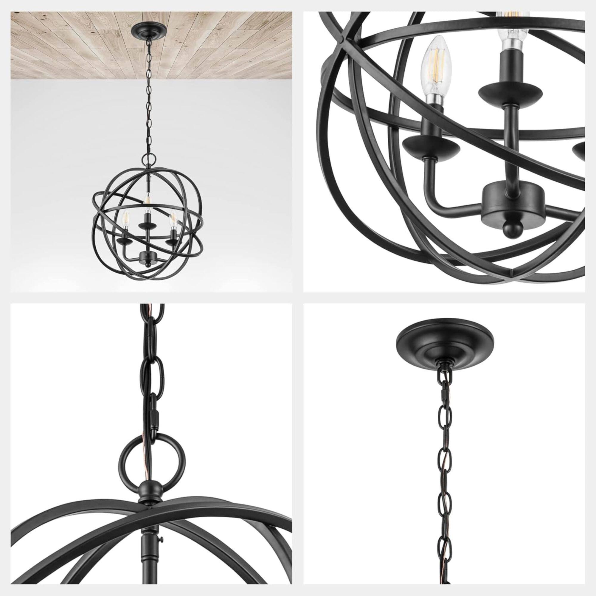 Alt View 3. Prominence Home - Prominence Home 3 Light Chandelier Pendant Lighting Fixture, Birchberry, Black.