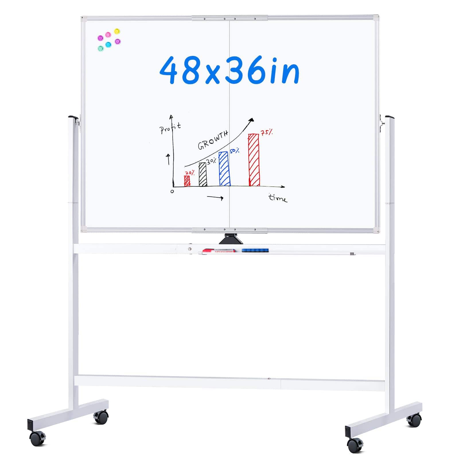maxtek - Rolling Bulletin Boards 48x36 inches Whiteboards & Presentation Supplies with Stands Double-Sided Board Dry Erase - White
