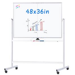 maxtek - Rolling Bulletin Boards 48x36 inches Whiteboards & Presentation Supplies with Stands Double-Sided Board Dry Erase - White