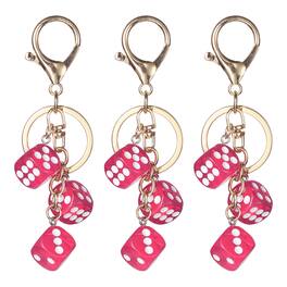 Unique Bargains - 3pcs Lucky Dice Keychain Charm, Resin 3D Cube Mini Dice Keyrings Holder w/ 3 Pendants for Bag, Wallet, Purse, Car, Phone - Rose Red