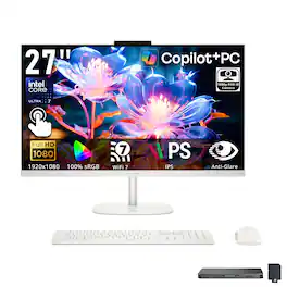 HP - Upgraded - OmniStudio 27" FHD Touch All-in-One Desktop,Ultra 7 355,32GB RAM,1TB SSD+1TB Dock Set,Wireless Keyboard & Mouse,Win11Pro - Cotton white
