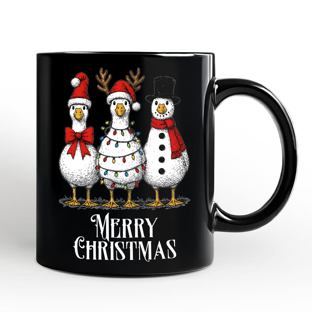 OrnamentallyYou - Vintage Christmas Silly Goose Mug, Snowman Spoof Winter Gift - Black