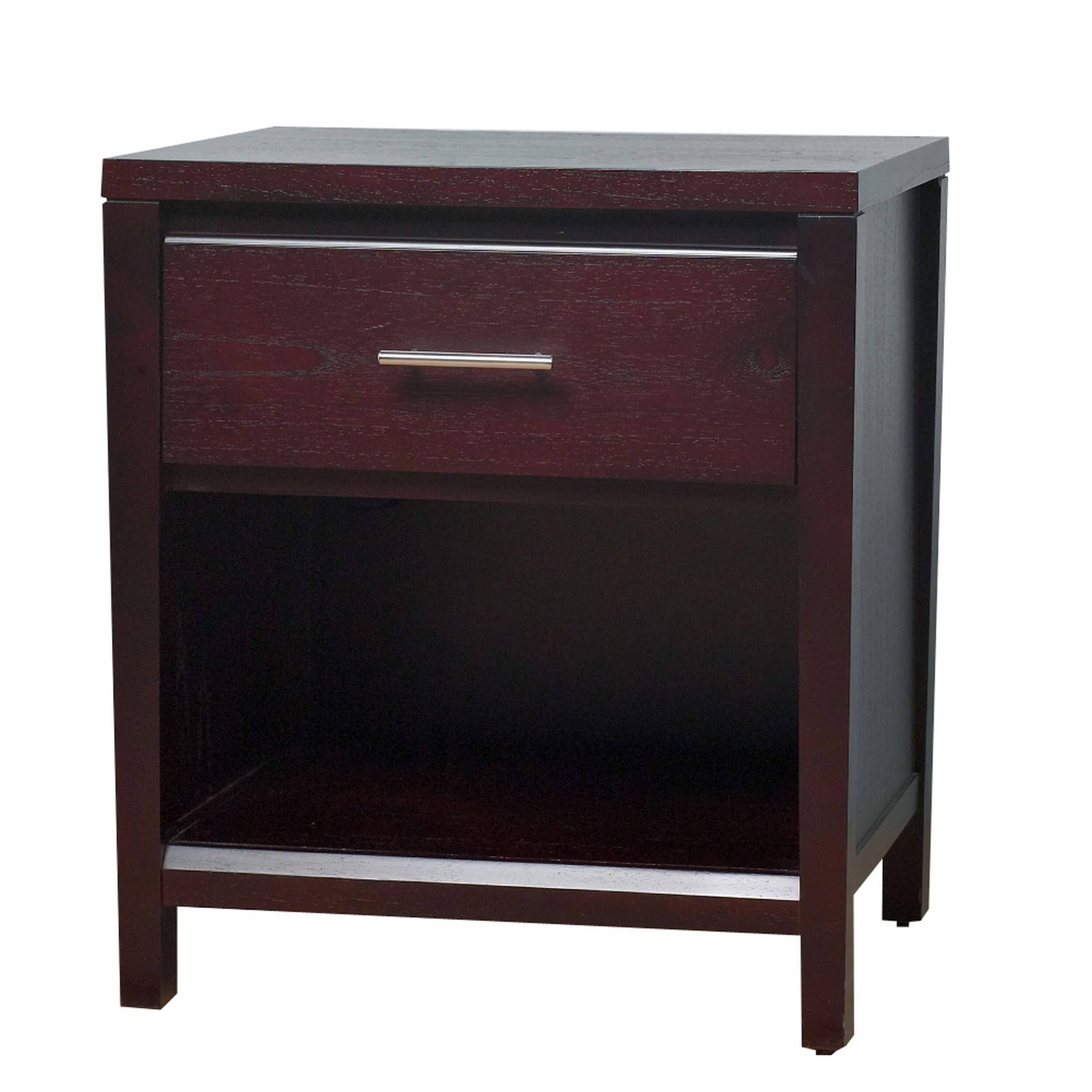 Angle. Manhattan Lane - Wooden Nightstand with One Drawer and One Shelf - Brown.