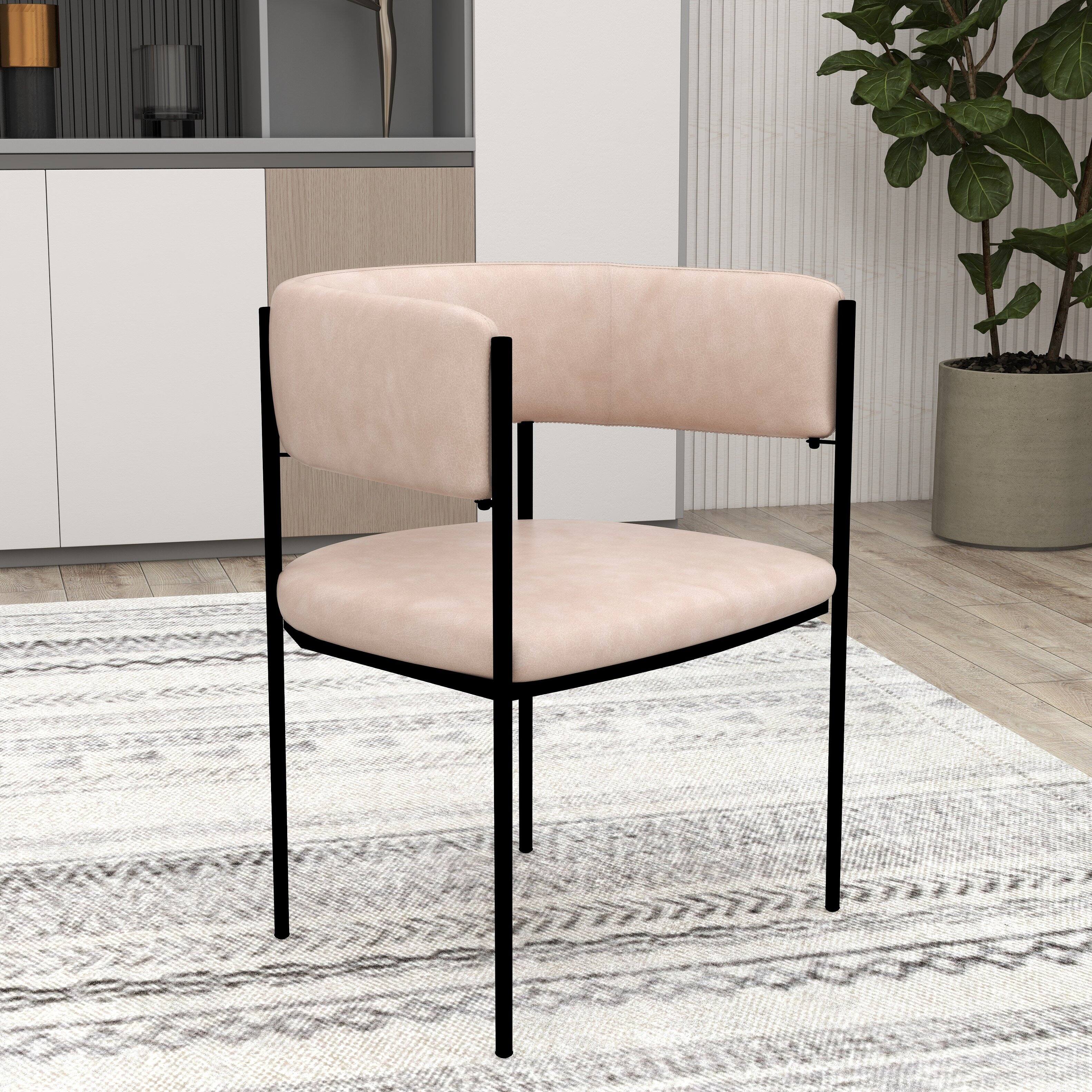 Left. LeisureMod - Cyril 2-PCS Modern Dining Armchair - U-Shaped Accent Chair with Iron Base - Taupe.