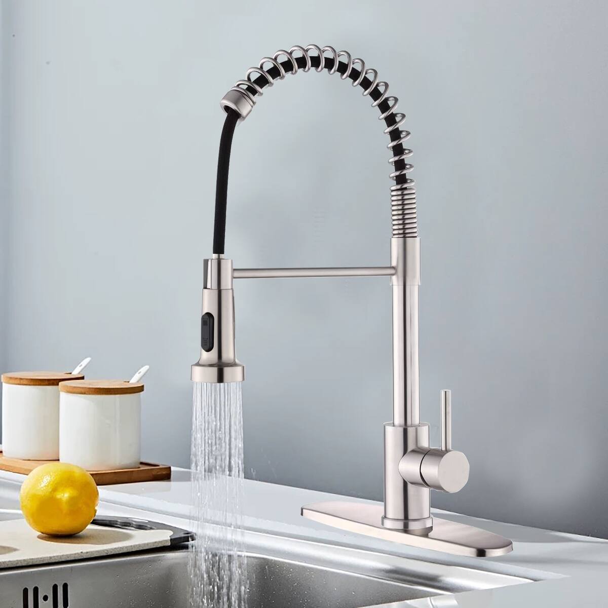 Alt View 3. Ropilly - Ropilly Pull Down Kitchen Faucet, Industrial Style Single Handle Kitchen Faucet, Brushed Nickel, 1 Hole or 3 Hole - Brushed Nickel.