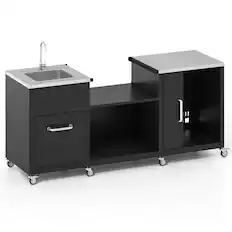 Front. Costway - Costway 80" Outdoor Grill Table with Sink Drainage Cabinet Removable Stainless Steel Top - Black.
