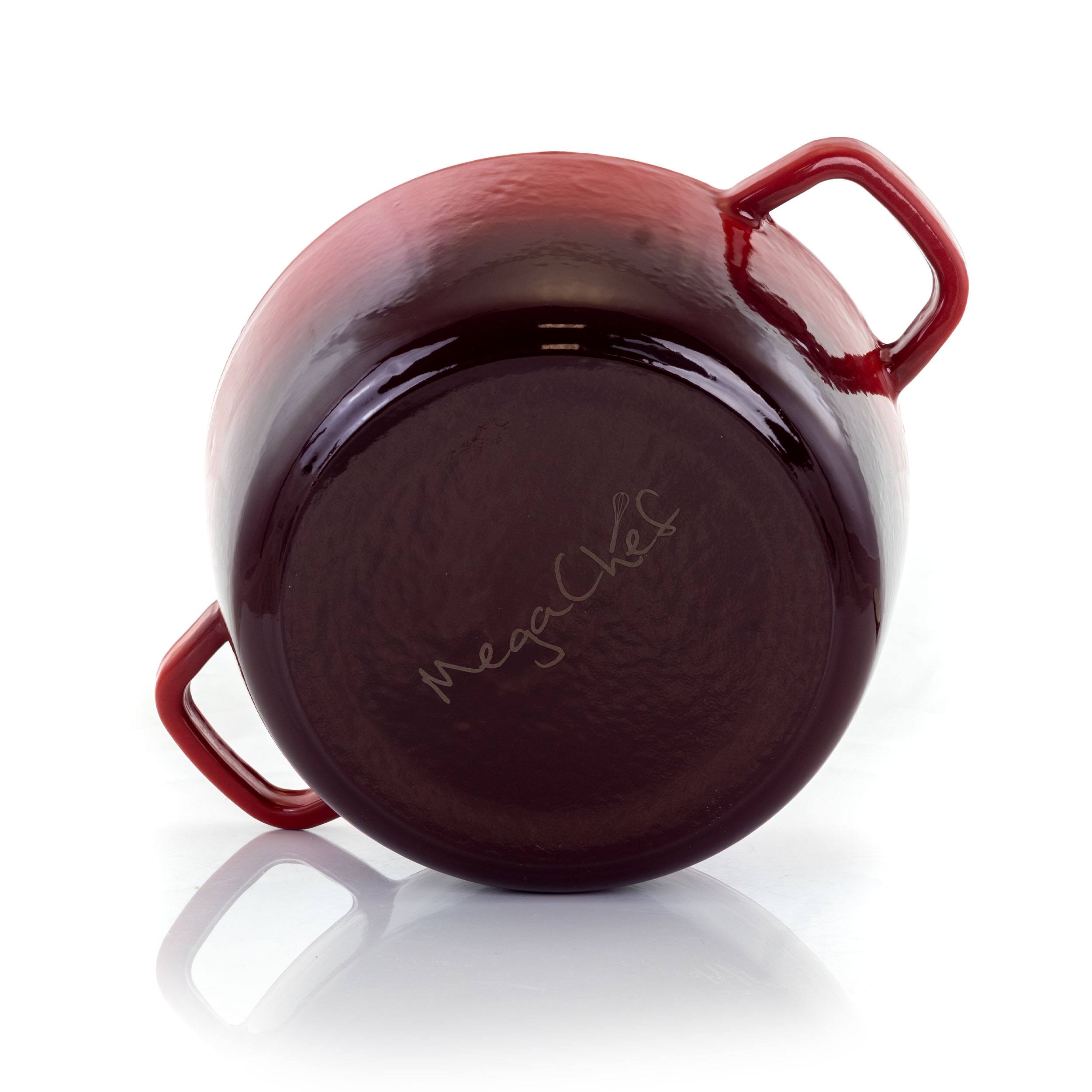 Alt View 1. MegaChef - MegaChef 5 Quarts Round Enameled Cast Iron Casserole with Lid in Red - Red.