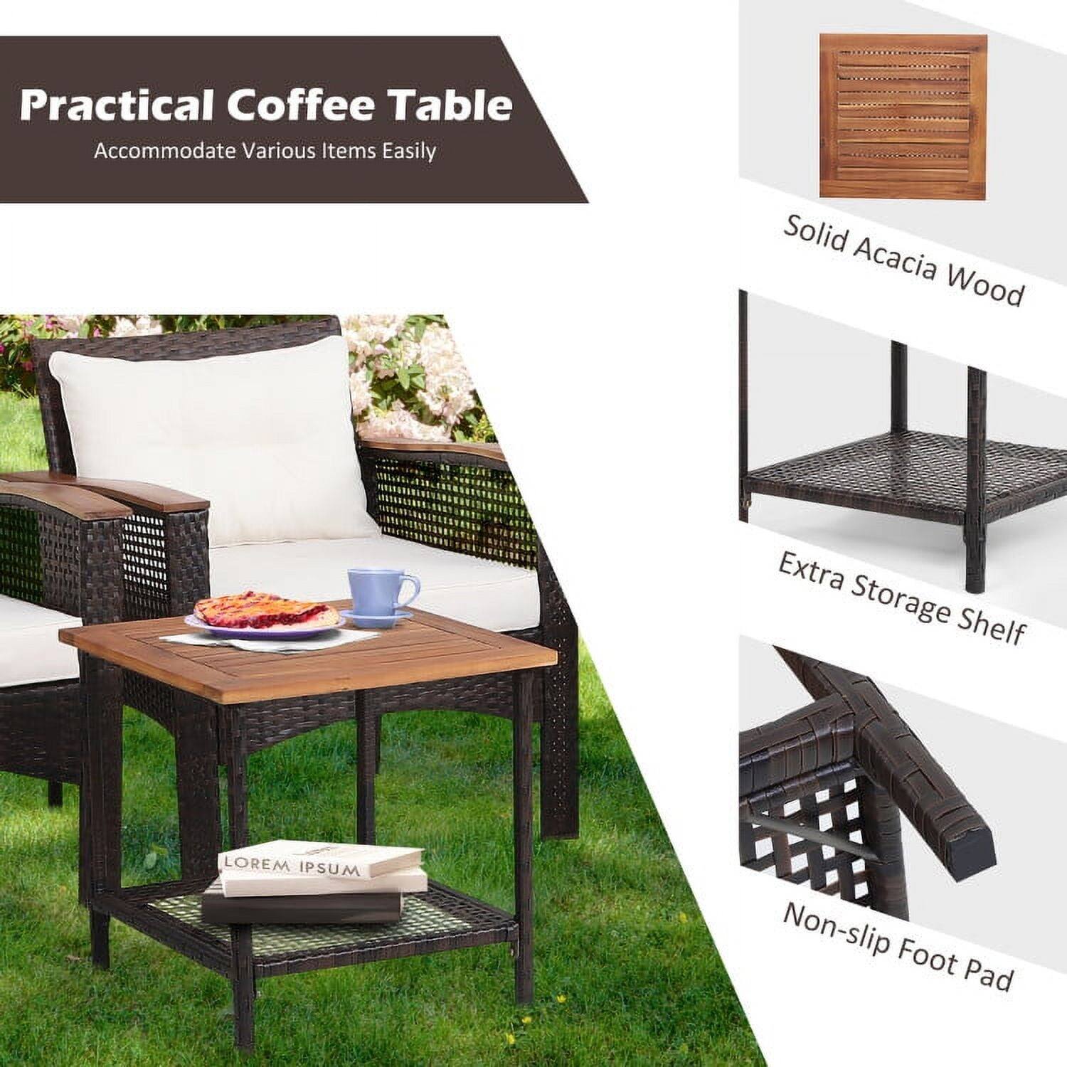 Practical Coffee Table  
Accommodate Various Items Easily  

Solid Acacia Wood  
Extra Storage Shelf  
Non-slip Foot Pad