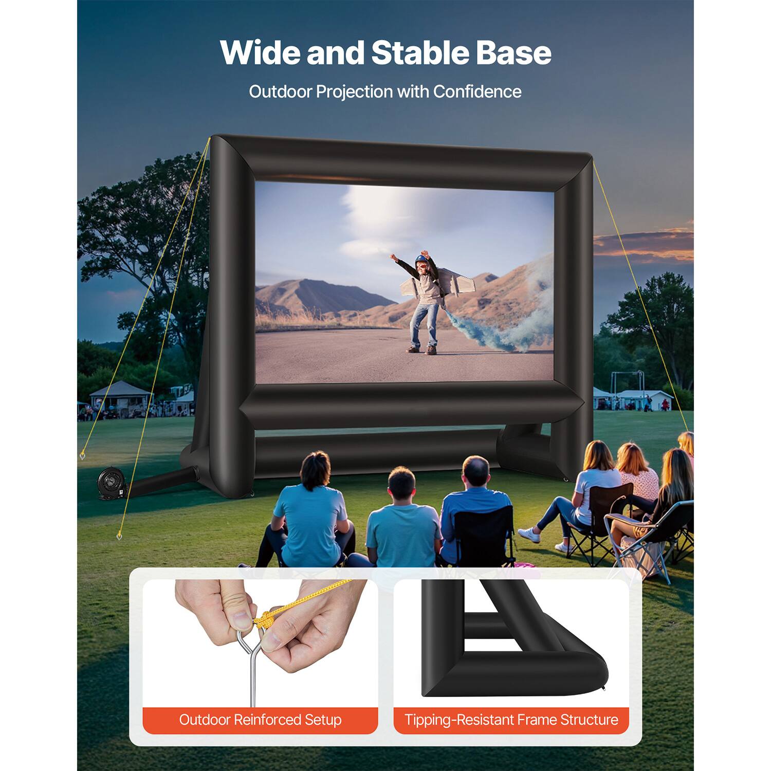 Wide and Stable Base, Outdoor Projection with Confidence, Outdoor Reinforced Setup, A Tipping-Resistant Frame Structure