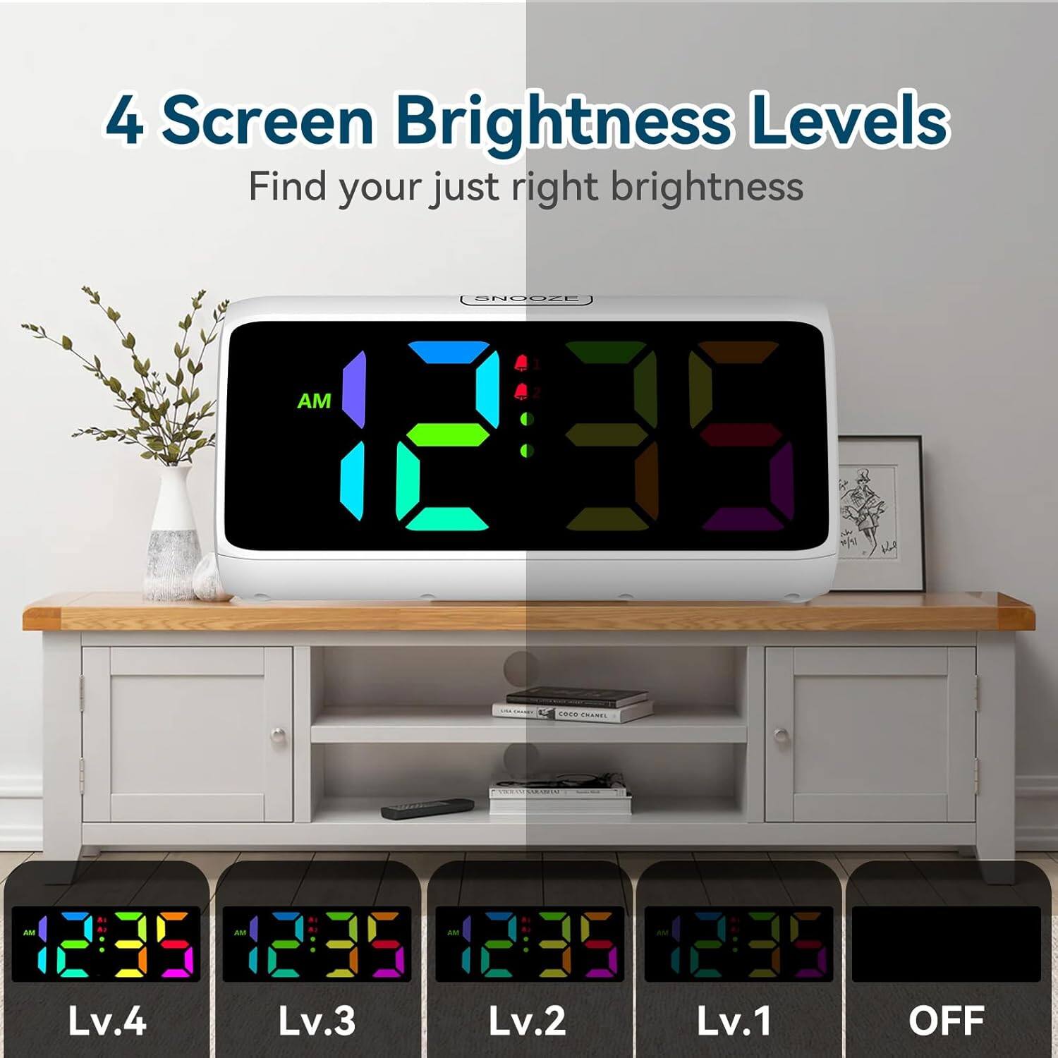 4 Screen Brightness Levels  
Find your just right brightness  

Lv.4  
Lv.3  
Lv.2  
Lv.1  
OFF