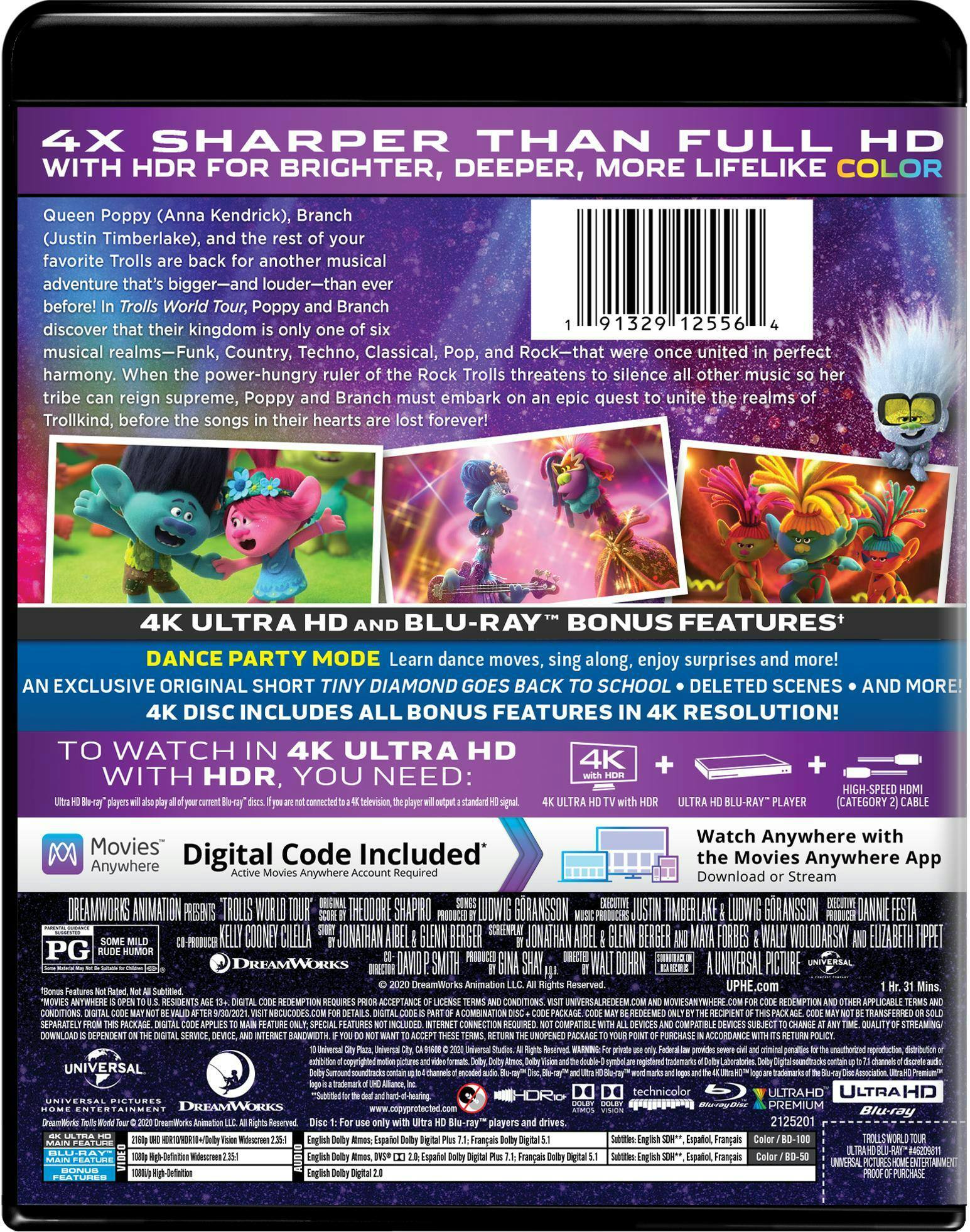 Back. Trolls World Tour   - 4K Blu-Ray.