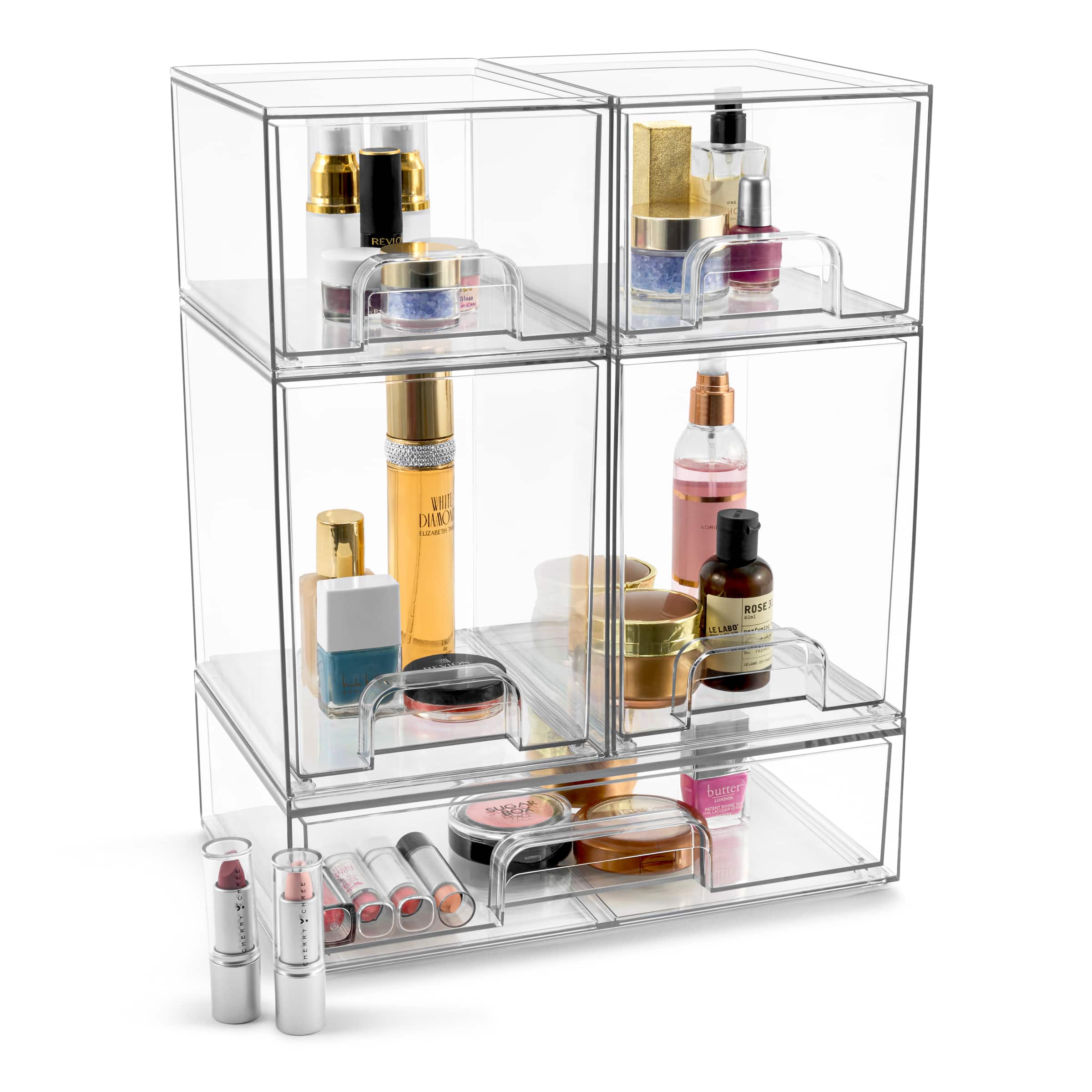 Sorbus - 5 Piece Acrylic Drawer Organizers - Makeup Case Pull-Out Drawers (7.6’’ and 4.4’’ Tall and 12.1’’ Wide) - Clear
