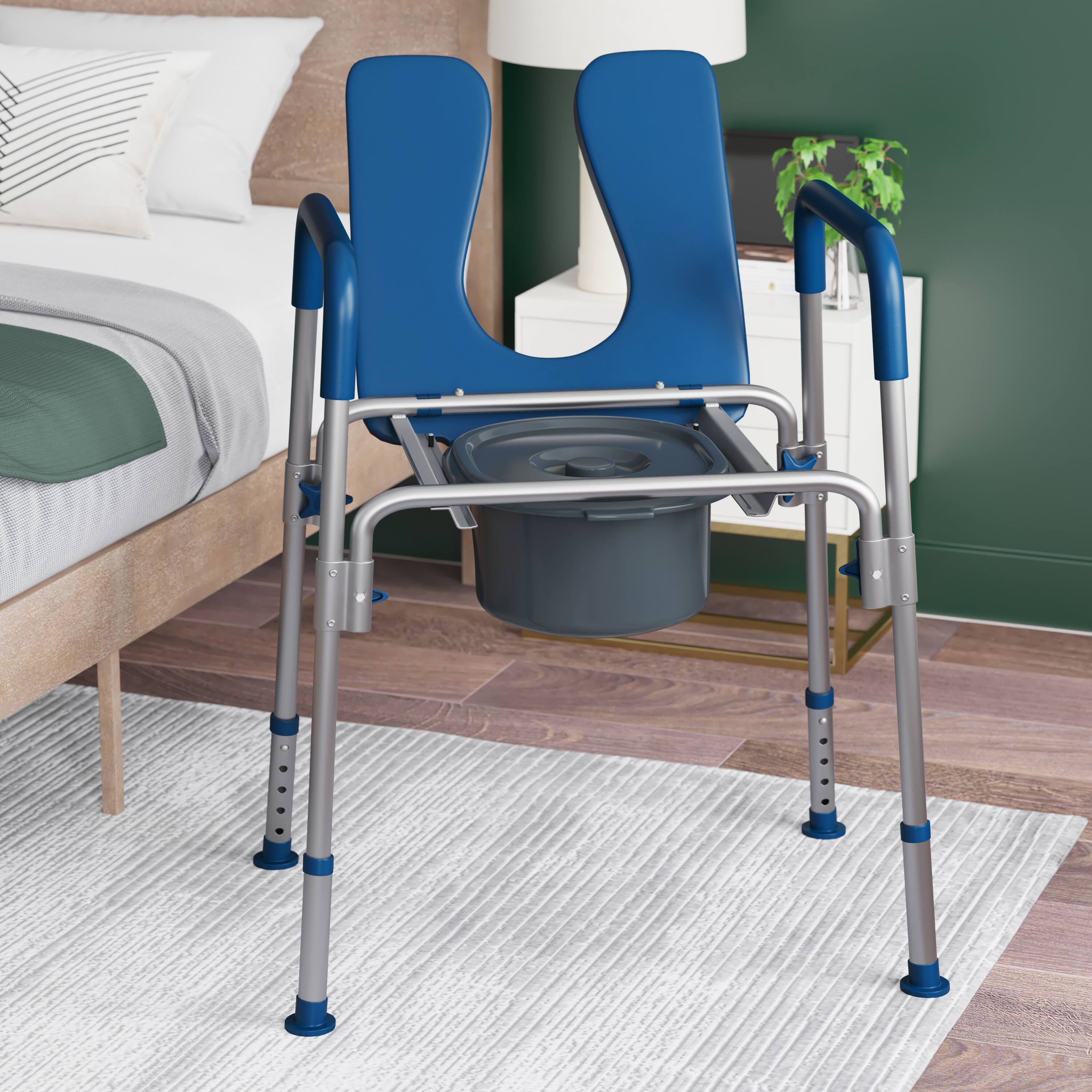 Alt View 1. Emma + Oliver - Height Adjustable Portable Heavy Duty Commode and Shower Chair - Blue.
