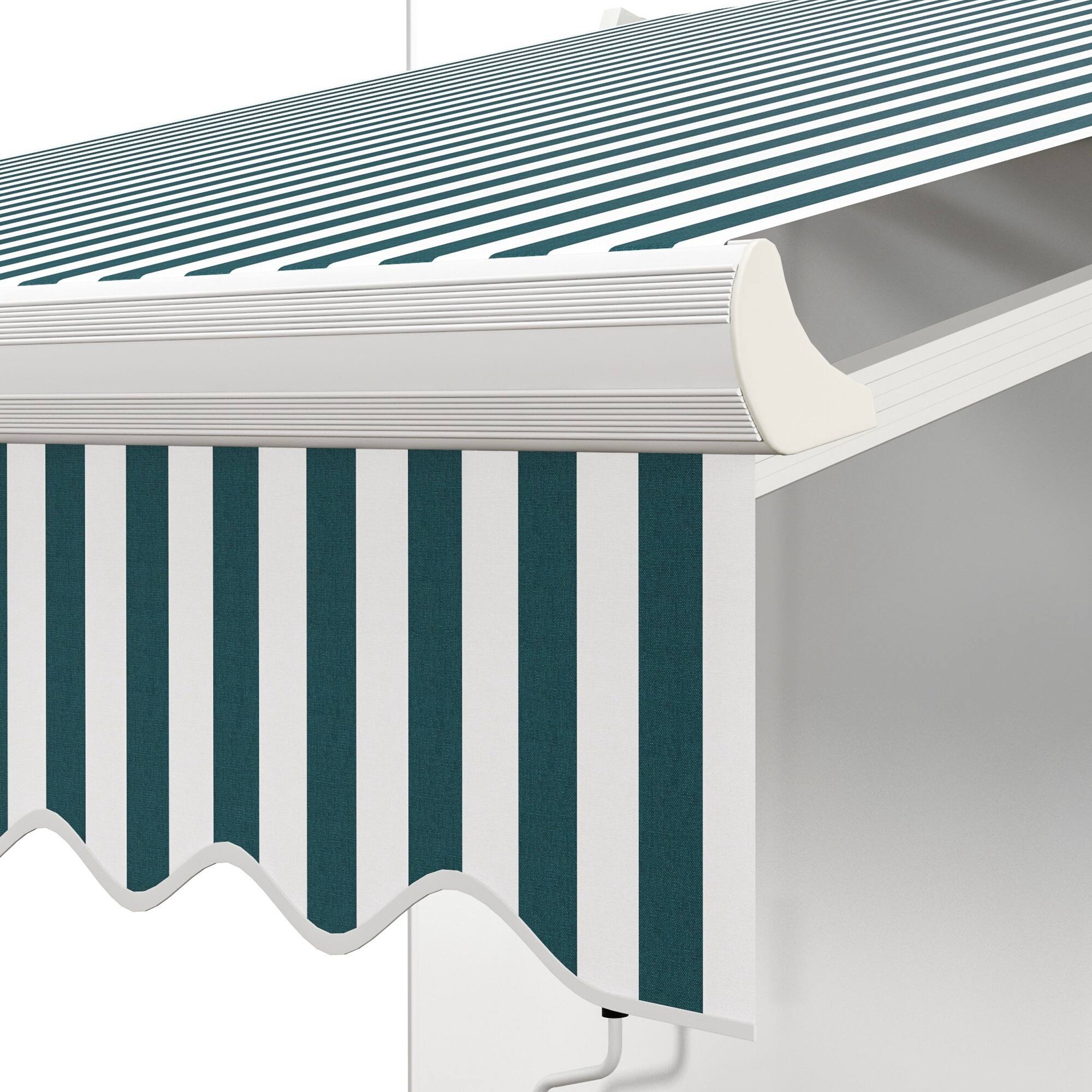 Alt View 5. Outsunny - 8' x 7' Patio Retractable Awning, Manual Exterior Sun Shade Deck Window Cover - Green and White Stripes.