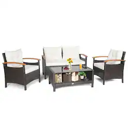 Pefilos - Patio Furniture 3 Pieces Patio Wicker Furniture Set, Outdoor Wicker Rattan Dining Chairs Garden Backyard Balcony Porch - White
