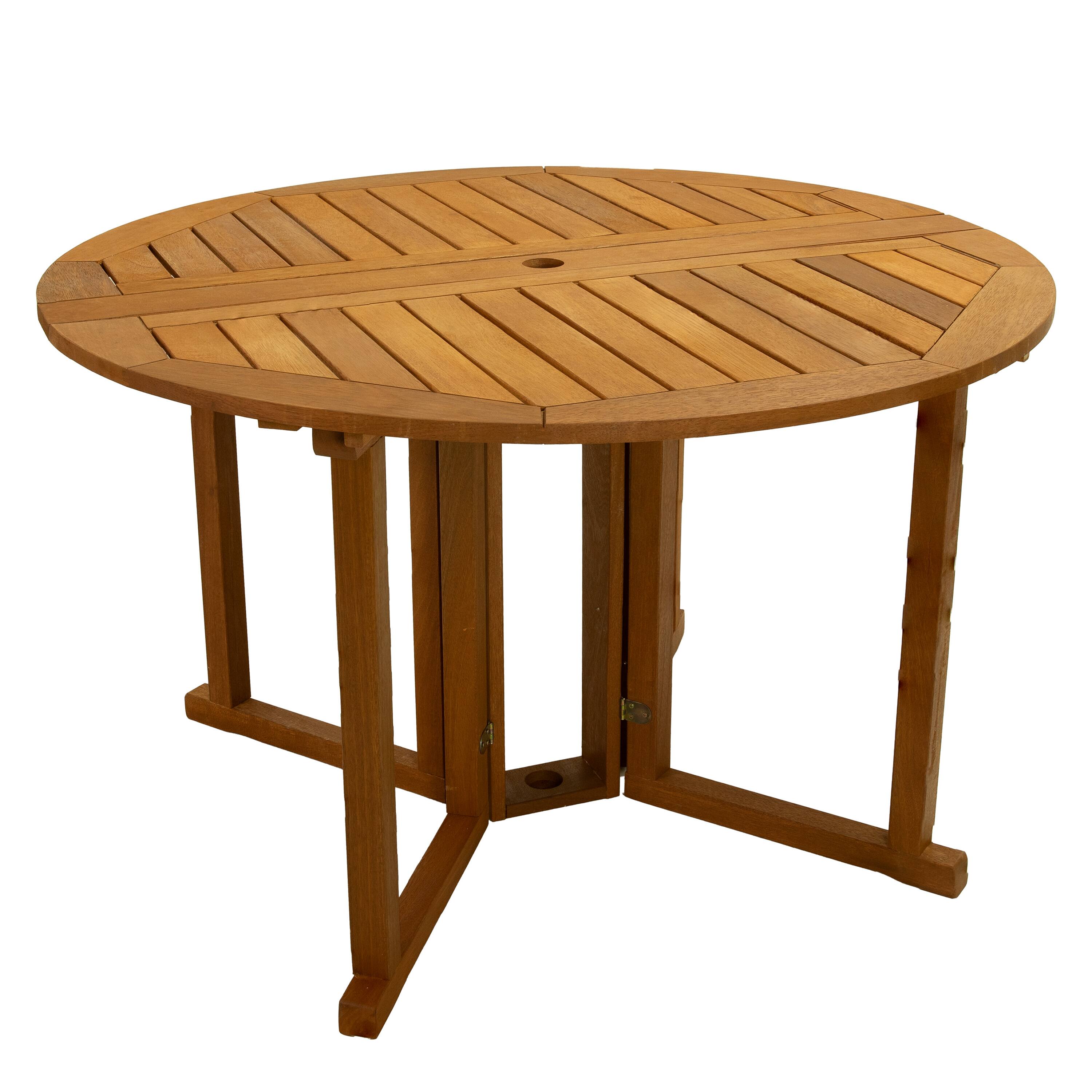 Front. Sunnydaze - Malaysian Hardwood Gateleg Patio Table with Teak Oil Finish - Brown.