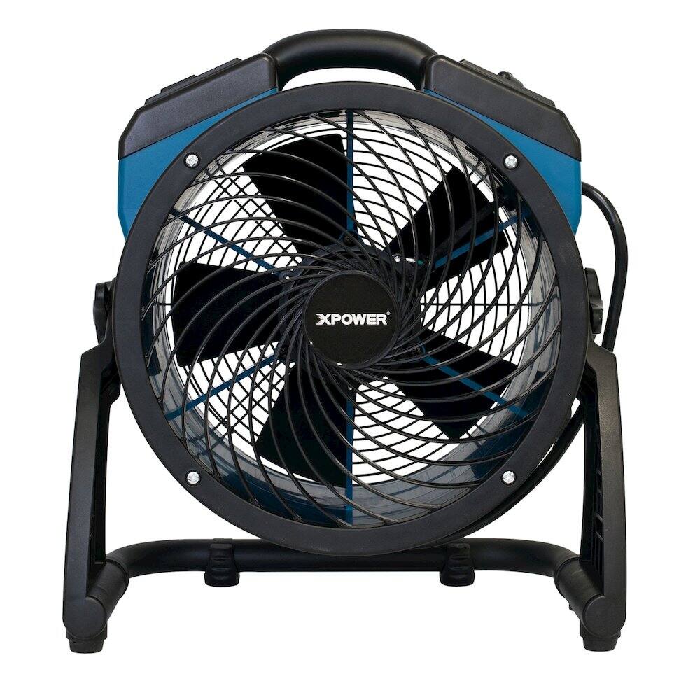 Back. XPOWER - 4 Speed 11" Ventilation Axial Air Mover, Blower, Fan with Built-in Power Outlets - Blue.