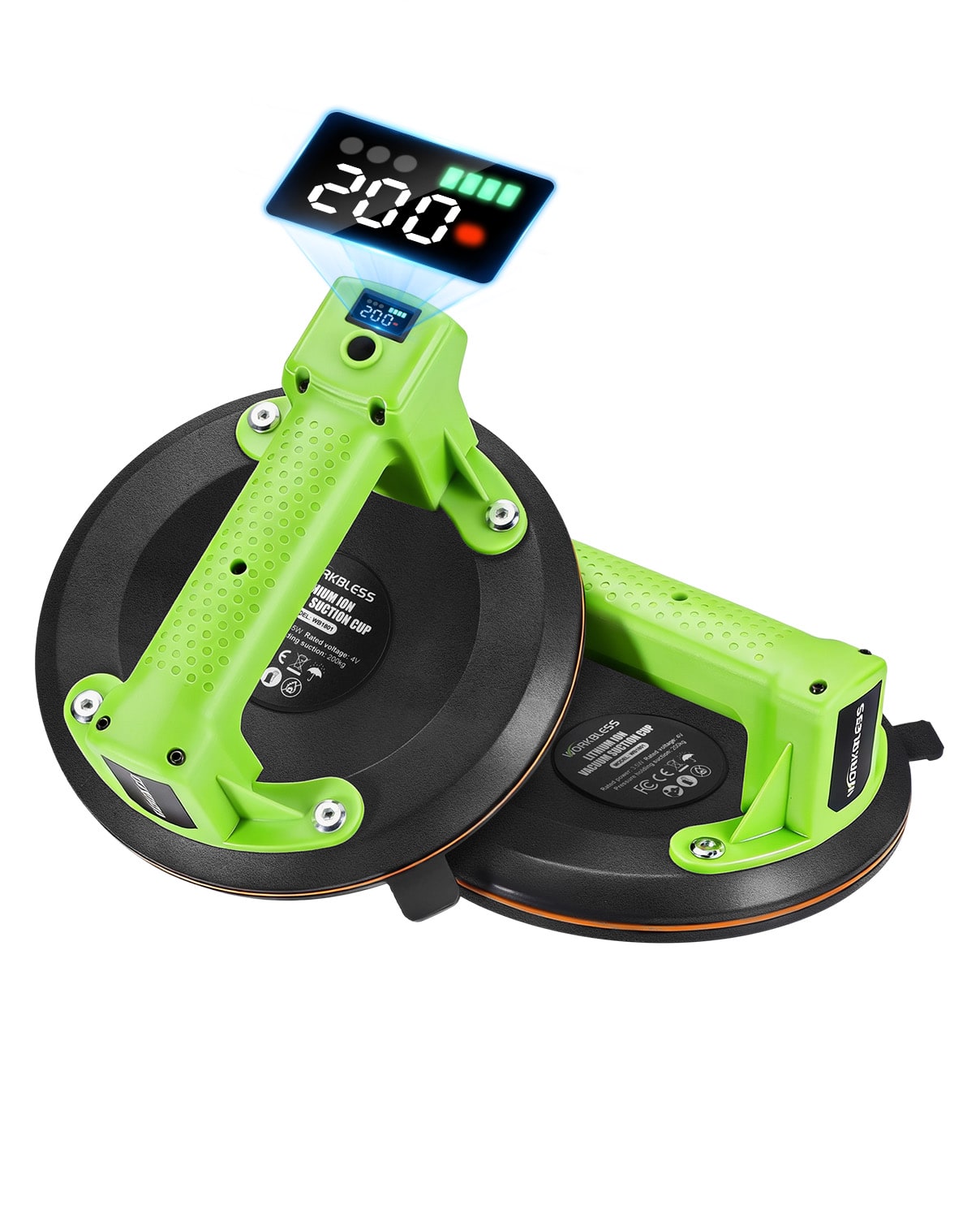 Unique Bargains - 2pcs Electric Suction Cups for Glass 8" Tile Vacuum Lifter with LCD Display and Battery 200KG Load Capacity Lifting Tool