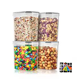 Sorbus - 4 Pack (1.6L/54.10 Oz) Airtight Food Storage Containers with Locking Lids, Measuring Spoons & Labels - Clear