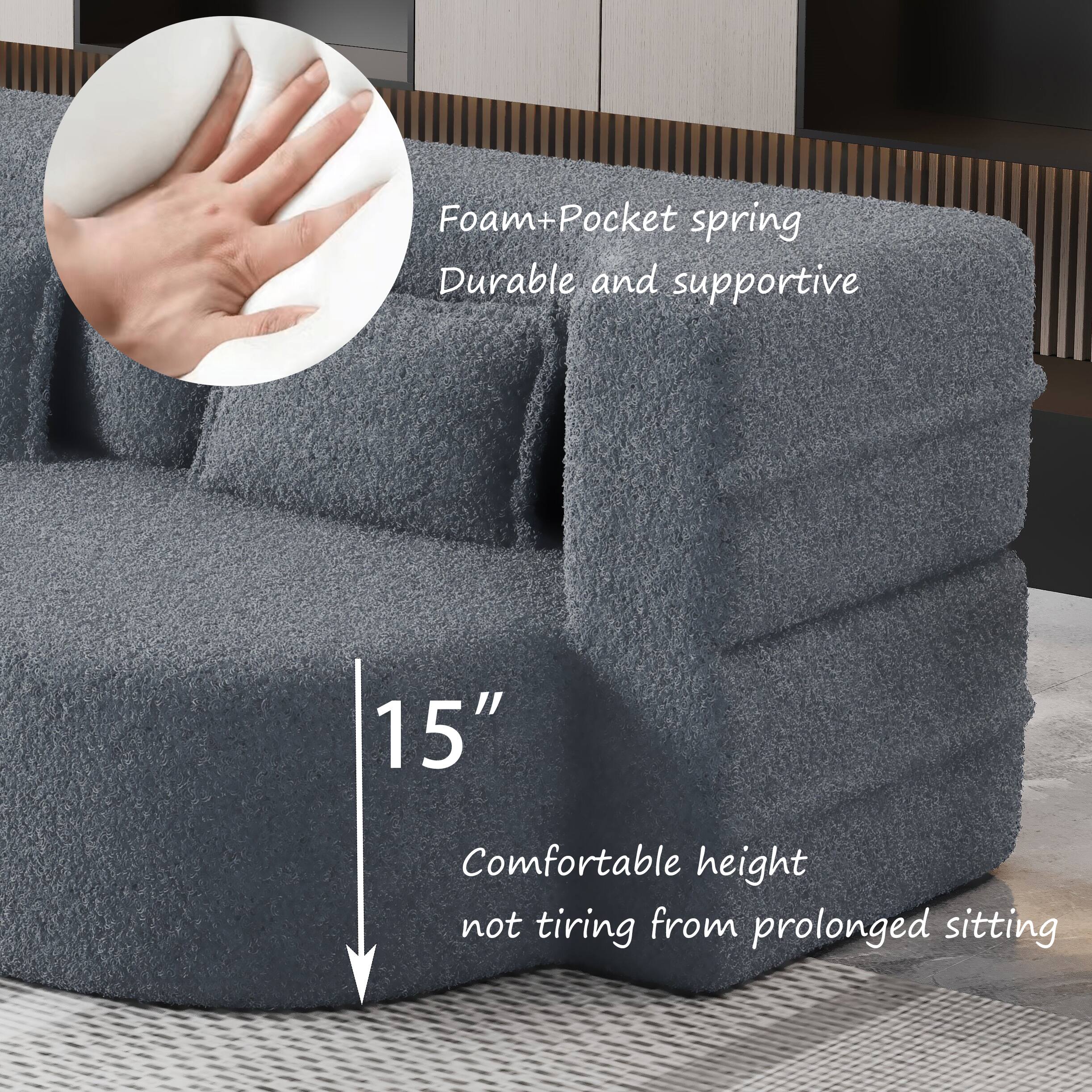 Foam+Pocket spring  
Durable and supportive  

15"  
Comfortable height  
not tiring from prolonged sitting