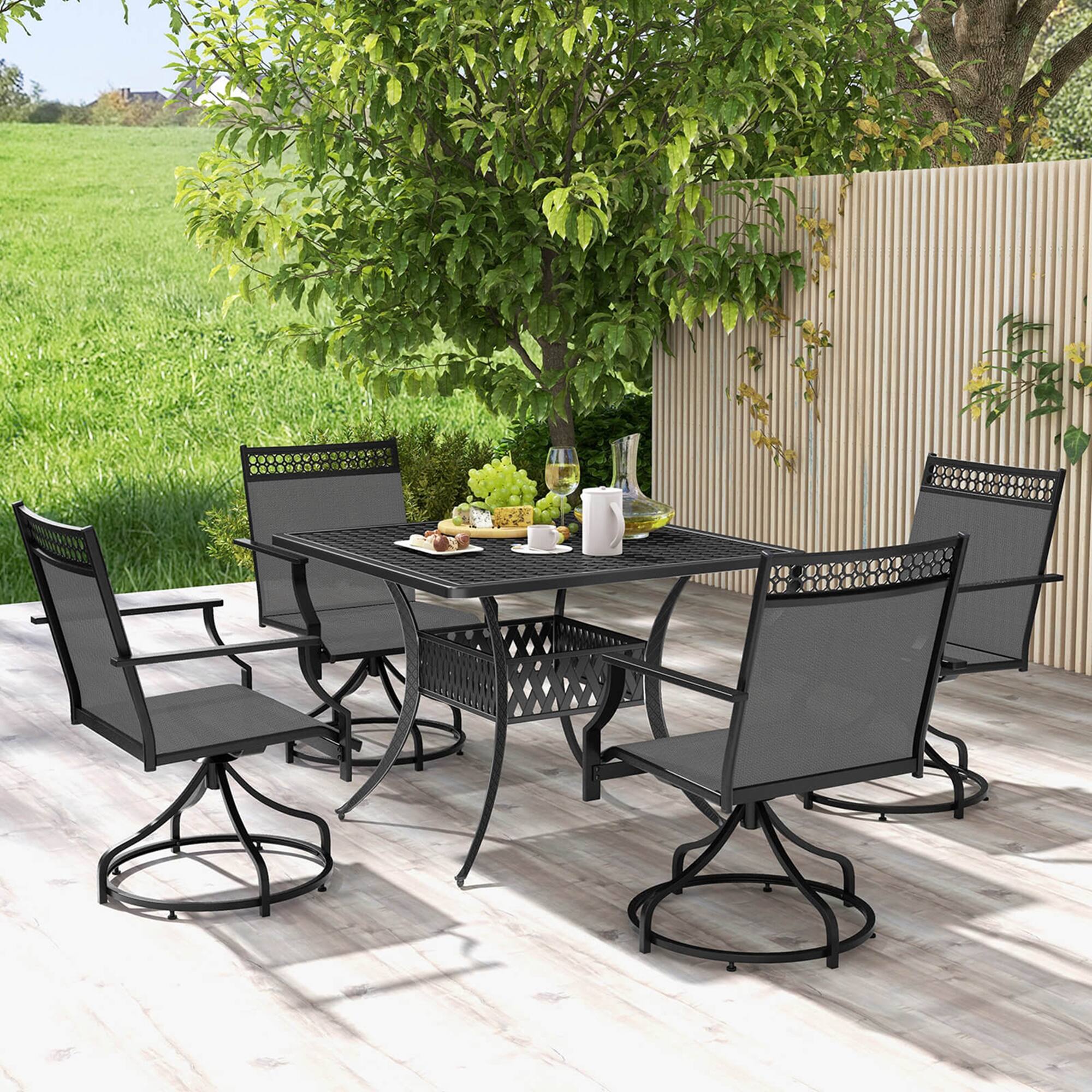 Alt View 1. Costway - Patio Swivel Dining Chairs Set of 4 with Quick-Drying Fabric and Metal Frame - Gray.
