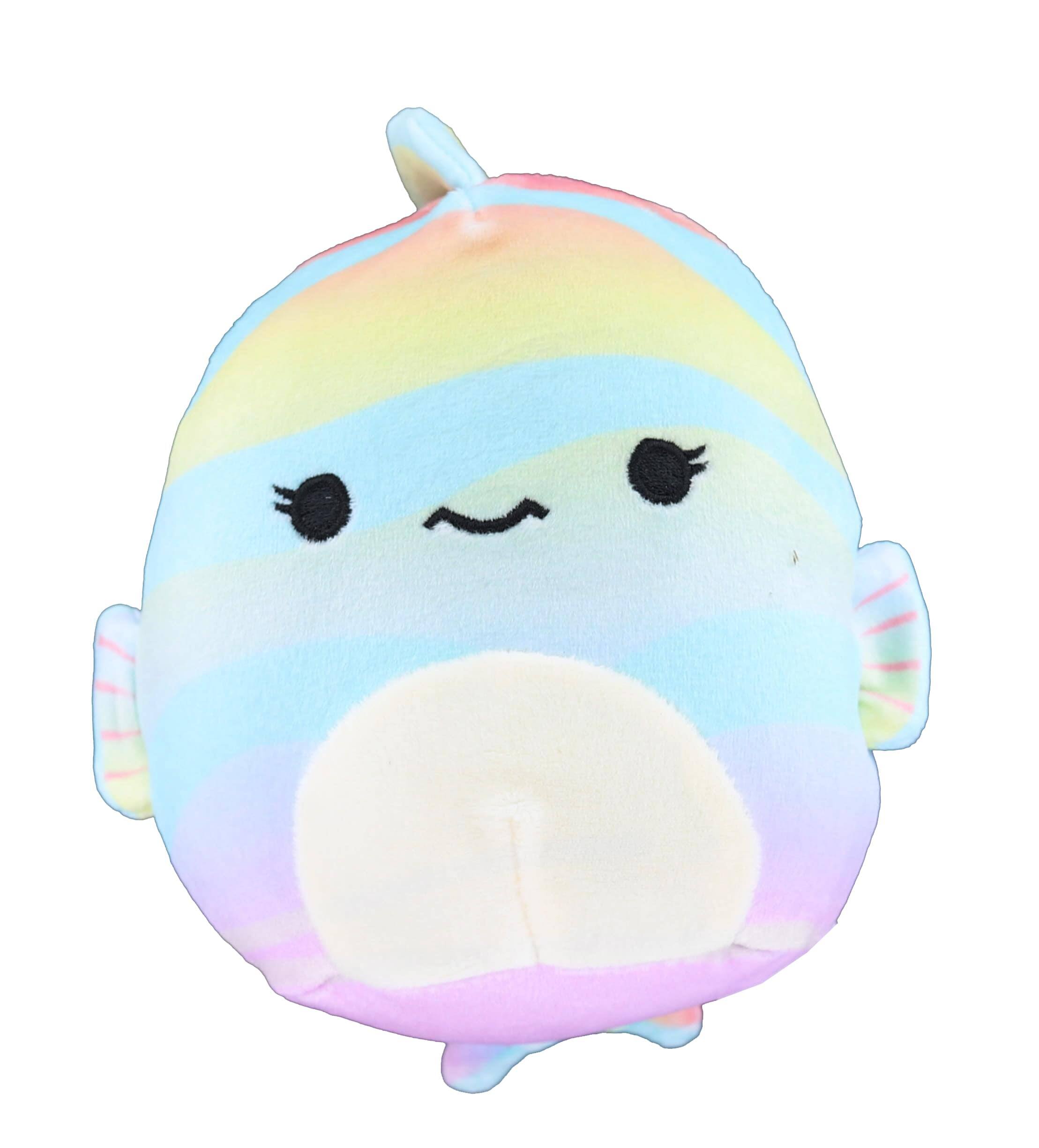 Front. Kellytoy - Squishmallow 5 Inch Mini Sealife Plush | Fabiola the Rainbow Fish - Blue.